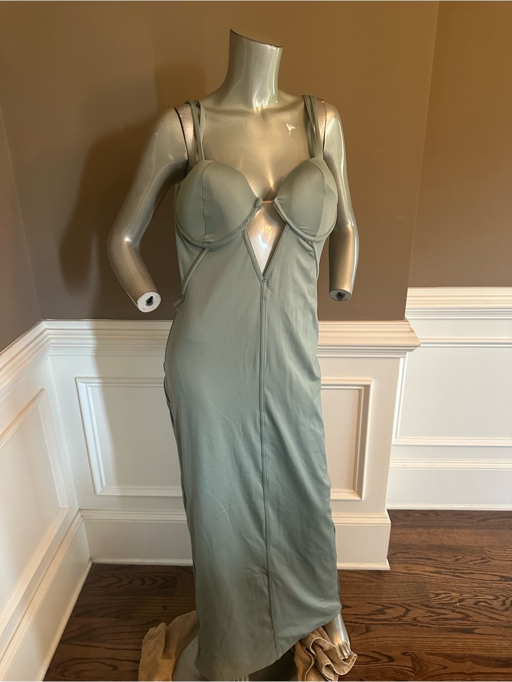 Jluxlabel Sage Green Maxi Buister Mesh Detail Dress Sz 2XL